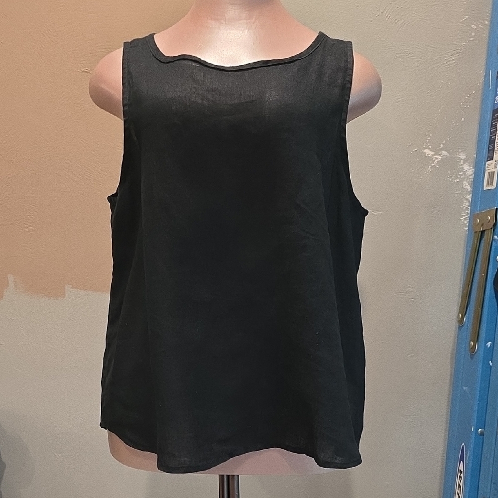 Isaac Mizrahi Black Tulip Tank Top 100% Linen